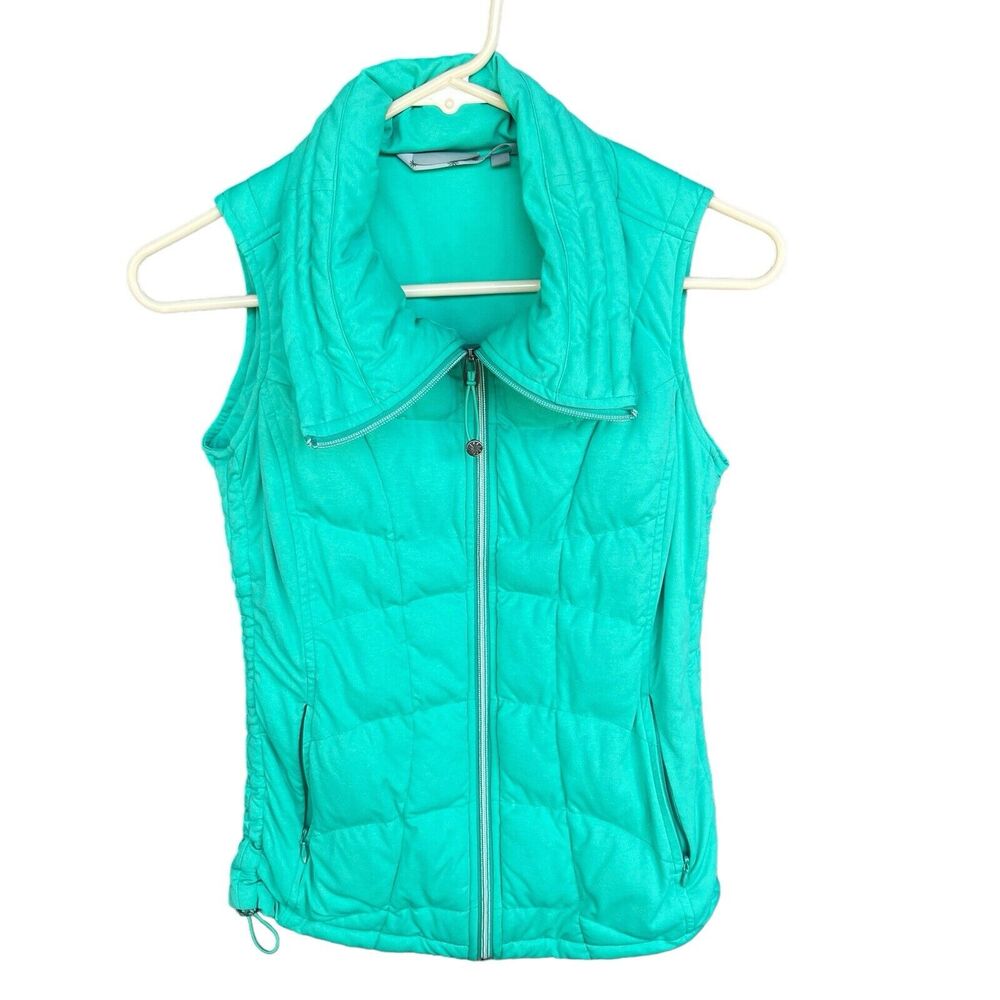 Athleta‎ Puffer Vest Womens XXS Green Full Zip Zipper Pockets Colorful Quilted